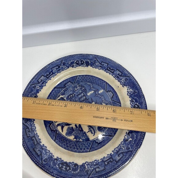 antique JC Pottery England 8" Salad Plate blue willow pattern - Picture 10 of 10